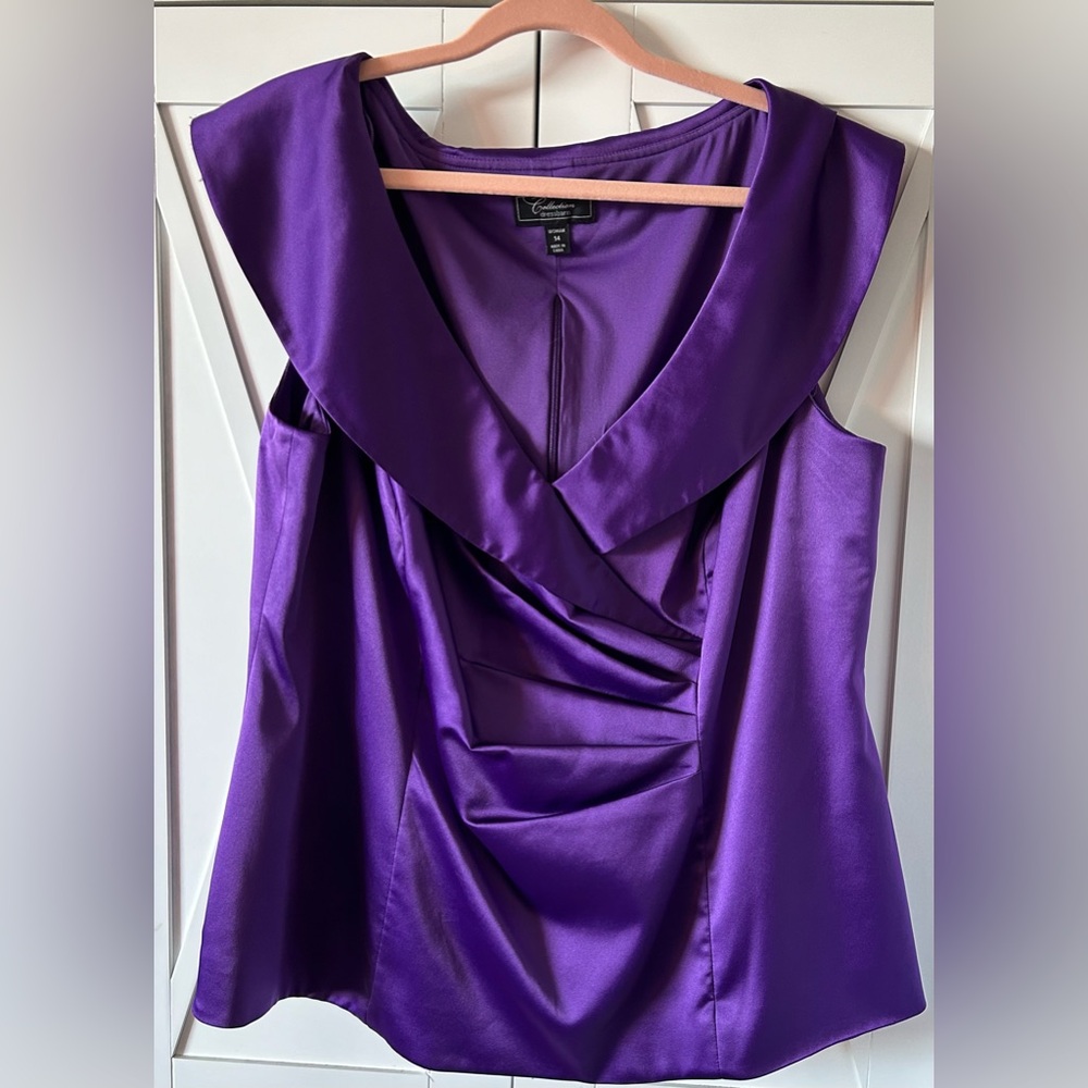 Dress Barn formal wear, satiny feel purple short sleeve top
